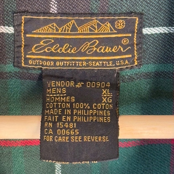 Eddie Bauer Vintage Bainbridge Flannel Button Down Men's XL in Green Plaid - Picture 4 of 7